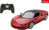 A red Ferrari remote-controlled car and its remote control are displayed against a white background. Produktbild-Vorschau