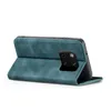 A teal flip case for a smartphone is shown from a side angle, with the phone's camera module visible. Produktbild-Vorschau