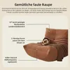 A brown beanbag chair with descriptive text and lines pointing to different features. Náhľad obrázku produktu