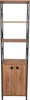 A tall, narrow bookshelf with a wooden finish and black metal frame. Produktbild-Vorschau