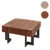 A square wooden coffee table with dark metal legs, shown against a white background. Voir les images du produit