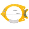 A yellow fish-shaped diving ring toy with dimensions indicated by lines and text. Anteprima dell’immagine prodotto