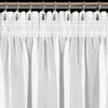 A close-up view of white sheer curtains hanging from a metal rod. Produktbild-Vorschau