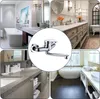 A collage of four different bathroom and kitchen scenes, with a close-up of a faucet in the center. Produktbild-Vorschau