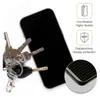 A black smartphone screen protector is shown with a set of keys next to it, and marketing graphics on the right side. Produktbild-Vorschau