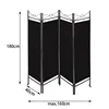 A black, four-panel room divider with dimensions indicated. Produktbild-Vorschau