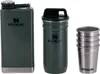 A set of Stanley products, including a flask, a travel mug, and shot glasses, are displayed against a white background. Produktbild-Vorschau