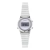 A silver Casio digital watch with a white face is shown against a white background. Produktbild-Vorschau