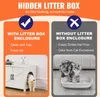 A split image comparing a litter box enclosure with a cat entering it on the left, and a cat using a litter box without an enclosure on the right. Text highlights the benefits of the enclosure. Produktbild-Vorschau