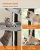 A collage of images showing cats interacting with a cat tree, with German text describing features. Produktbild-Vorschau