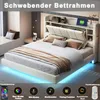 A modern bedroom with a floating bed frame featuring integrated lighting and storage. Produktbild-Vorschau