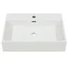 A white ceramic sink with a faucet hole and a drain hole, shown from a top-down perspective against a white background. Produktbild-Vorschau