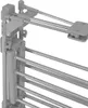 Close-up view of a gray, multi-tiered heated clothes drying rack. Voir les images du produit