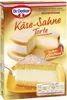 A box of Dr. Oetker Käse Sahne Torte baking mix, featuring images of the finished cake. Produktbild-Vorschau