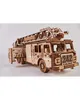 A wooden model of a fire truck with a ladder, displayed against a white background. Produktbild-Vorschau