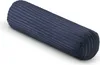 A dark blue bolster pillow with a corduroy texture, lying on a white surface. Podgląd zdjęcia produktu