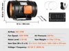 A product image showing an inline duct fan with its specifications and accessories. Podgląd zdjęcia produktu