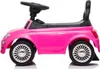 A pink ride-on toy car with a steering wheel and a push handle, shown from the side against a white background. Produktbild-Vorschau