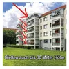A building with balconies and red arrows pointing to them, with text at the bottom. Produktbild-Vorschau