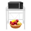 A white microwave stand with a microwave on top and a basket of fruit below. Náhled obrázku produktu