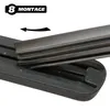 Close-up of a windshield wiper rubber being installed, with an arrow indicating the direction of movement. Produktbild-Vorschau