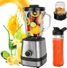 A collage of a blender with fruits, a smoothie in a bottle, and a grinder with nuts. Produktbild-Vorschau