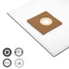 A white vacuum cleaner bag with a brown cardboard attachment. Produktbild-Vorschau