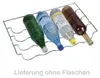 A metal rack holding four bottles of beverages, set against a white background. Produktbild-Vorschau