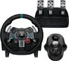 A collage of a racing wheel, pedals, and gear shifter. Produktbild-Vorschau