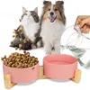MERSJO Keramik Doppelschale Holz, Fressnapf Hund und Katze, Produktbild-Vorschau 1