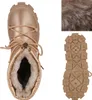 A top-down view of a rose gold winter boot, a close-up of faux fur, and a view of the boot's sole. Produktbild-Vorschau