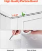 A collage of images showing details of a white dresser, including its thickness, a key scratching the surface, and a hand wiping a spill. Náhled obrázku produktu