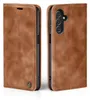 A brown flip case for a smartphone is shown from the front and back. Produktbild-Vorschau