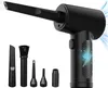 A black electric dust blower with various attachments is displayed against a white background, along with a blue lightning bolt graphic on the blower's body. Podgląd zdjęcia produktu