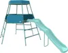 A teal and light blue metal play structure with a slide and a ladder, set against a white background. Produktbild-Vorschau