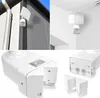 Collage of images showing an outdoor LED light with a motion sensor mounted on a building exterior and indoors, along with close-up views of the product's components and mounting options. Produktbild-Vorschau