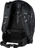 The back view of a black backpack with a white graphic pattern. Voir les images du produit