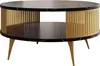 A round coffee table with a black marble top and a gold slatted base, shown from a slightly elevated angle against a white background. Náhľad obrázku produktu