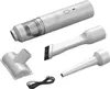 A white handheld vacuum cleaner and its accessories are displayed on a white background. Produktbild-Vorschau