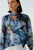 Oui Damen Bluse Dunkelblau mit Blumendruck, Puffärmeln, Produktbild-Vorschau 4