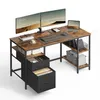 A computer desk with dual monitors, a laptop, and storage drawers. Produktbild-Vorschau