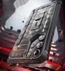 A rugged phone case with a camouflage pattern is shown at an angle, with sparks flying around it. Produktbild-Vorschau