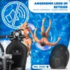 People relaxing in a pool with a pool filter in the foreground and marketing text overlay. Produktbild-Vorschau