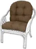A white rattan chair with a brown cushion. Produktbild-Vorschau