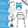 A collage of images showcasing the features of a shower chair, with text descriptions and close-ups of specific parts. Náhled obrázku produktu