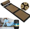 A collage of images showing an acupressure mat and pillow set, a woman using the mat, and a carrying bag. Náhľad obrázku produktu