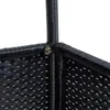 Close-up of the corner of a black polyrattan table, showing the woven texture and a metal screw connecting the frame. Produktbild-Vorschau