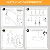 Diagrams showing the installation steps for a ceiling light. Voir les images du produit