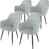 Four gray upholstered dining chairs with black metal legs are arranged on a white background. Náhľad obrázku produktu