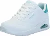 A white Skechers Uno sneaker with teal accents. Anteprima dell’immagine prodotto